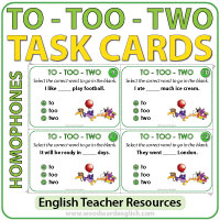 To - Too - Two - ESL Task Cards